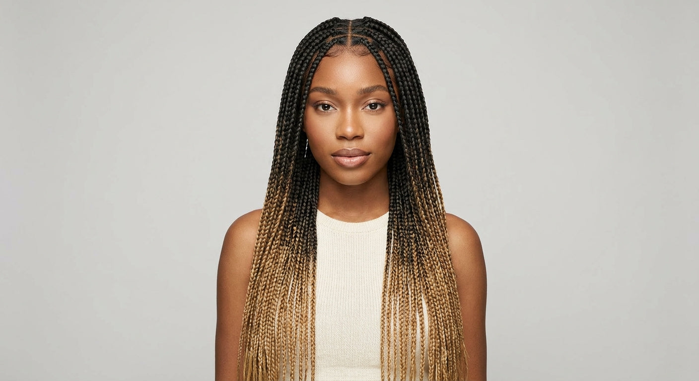Woman wearing Halora knotless box braid wig — front portrait