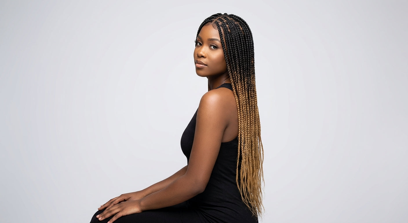 Three-quarter angle of Halora knotless braids on model