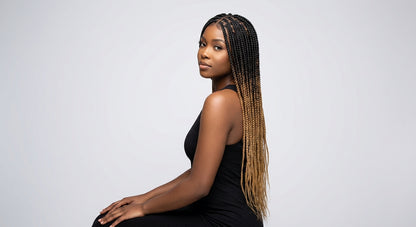 Three-quarter angle of Halora knotless braids on model