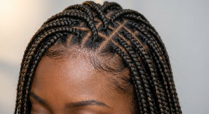 Close-up of OwnScalp HD lace hairline with micro-braids