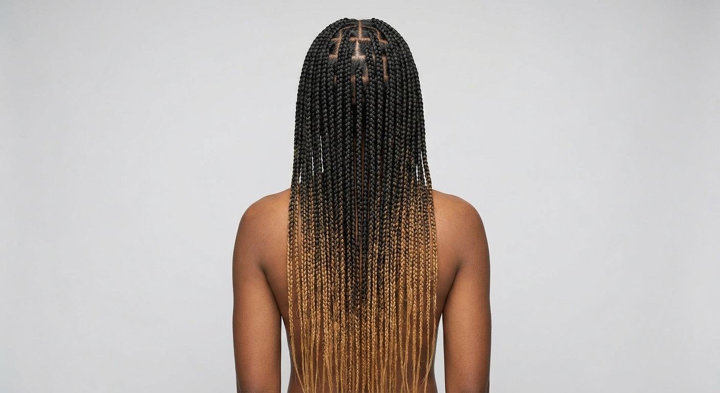 Back view of Halora knotless box braid wig with ombre tips